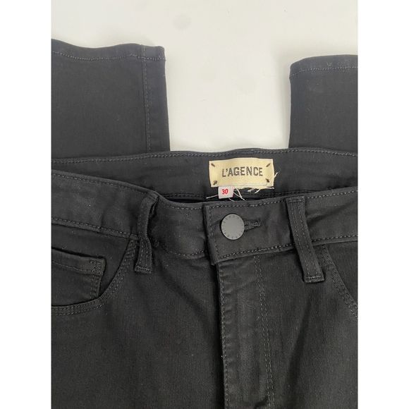 L’AGENCE Margot Crystal Tux Stripe Skinny Jeans in Noir Sz 30 - Picture 7 of 8